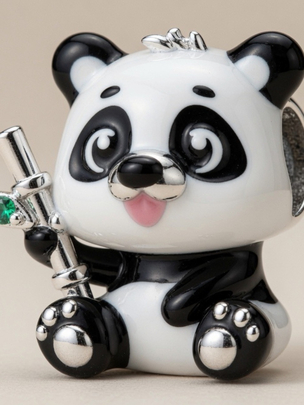 Sterling Silver Cute Panda Charm - Black & White Enamel